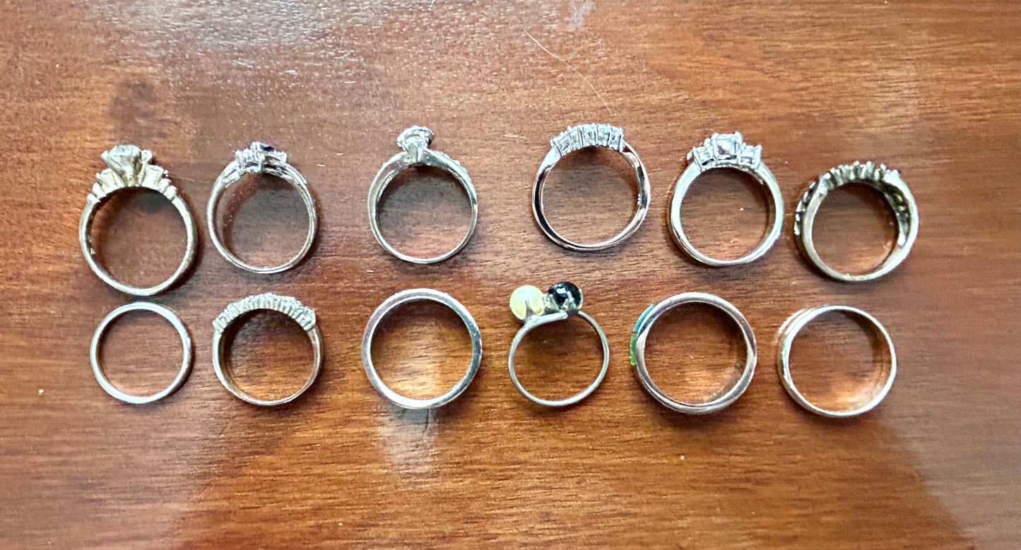 Vintage to Now Lot of 12 Cocktail Rings CZ Rhinestone Silver Tone Some Signed