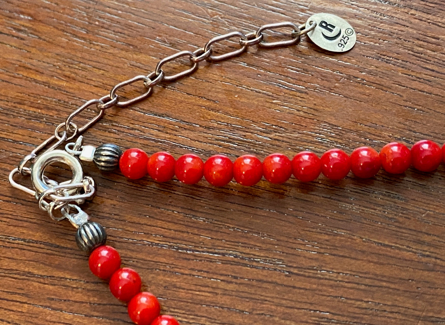 Carolyn Pollack Relios Sterling Silver 925 Red Coral Bead Necklace