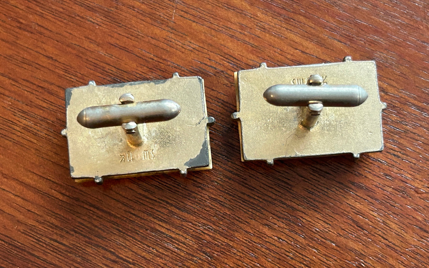Vintage Midcentury Swank Carved Boat Cuff Links Gold Tone MCM