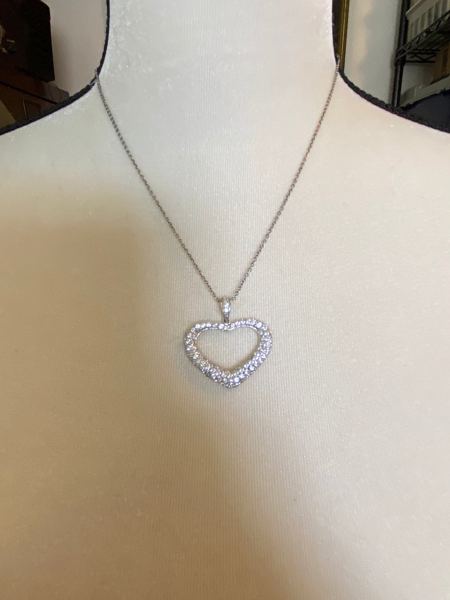 Sterling Sliver 925 Rhinestone Heart 20" Rolo Chain Pendant Necklace