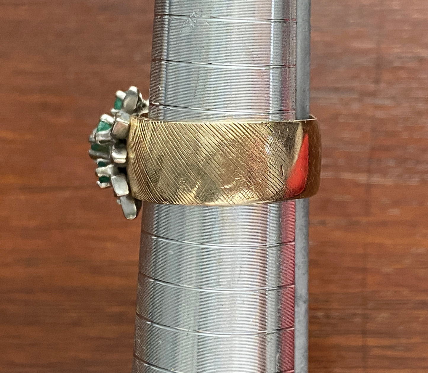 Vintage Trubrite 14k Yellow Gold Emerald Diamond Cocktail Ring Sz 8.25