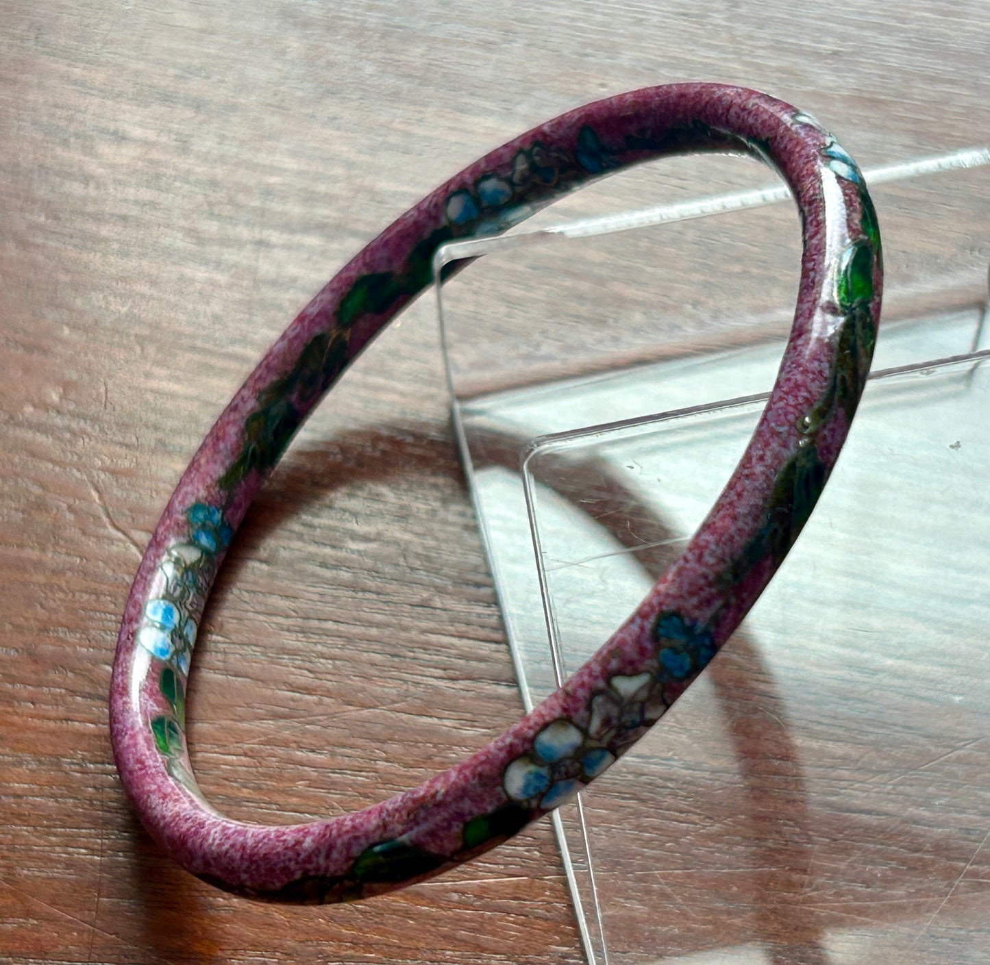 Vintage Cloisonne Enamel Flower Purple Bangle Bracelet