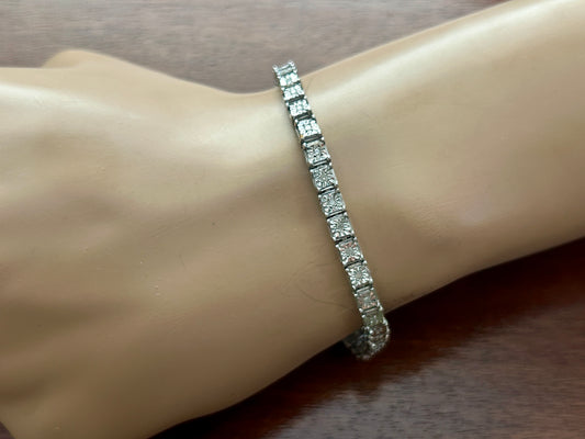 Vintage Sterling Silver 925 Diamond Tennis Bracelet 7.5" Long