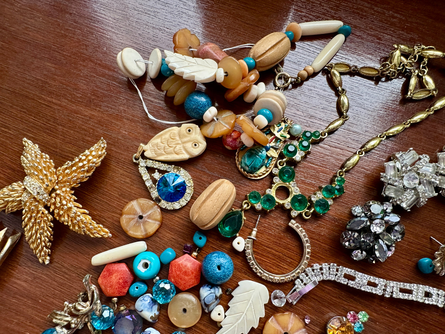 Vintage Jewelry Lot Rhinestone Bead Harvest Craft Cabochon Stone Broken