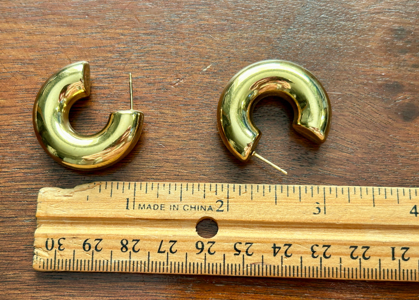 Vintage Gold Tone Chunky Puffy Pierced Hoop Earrings