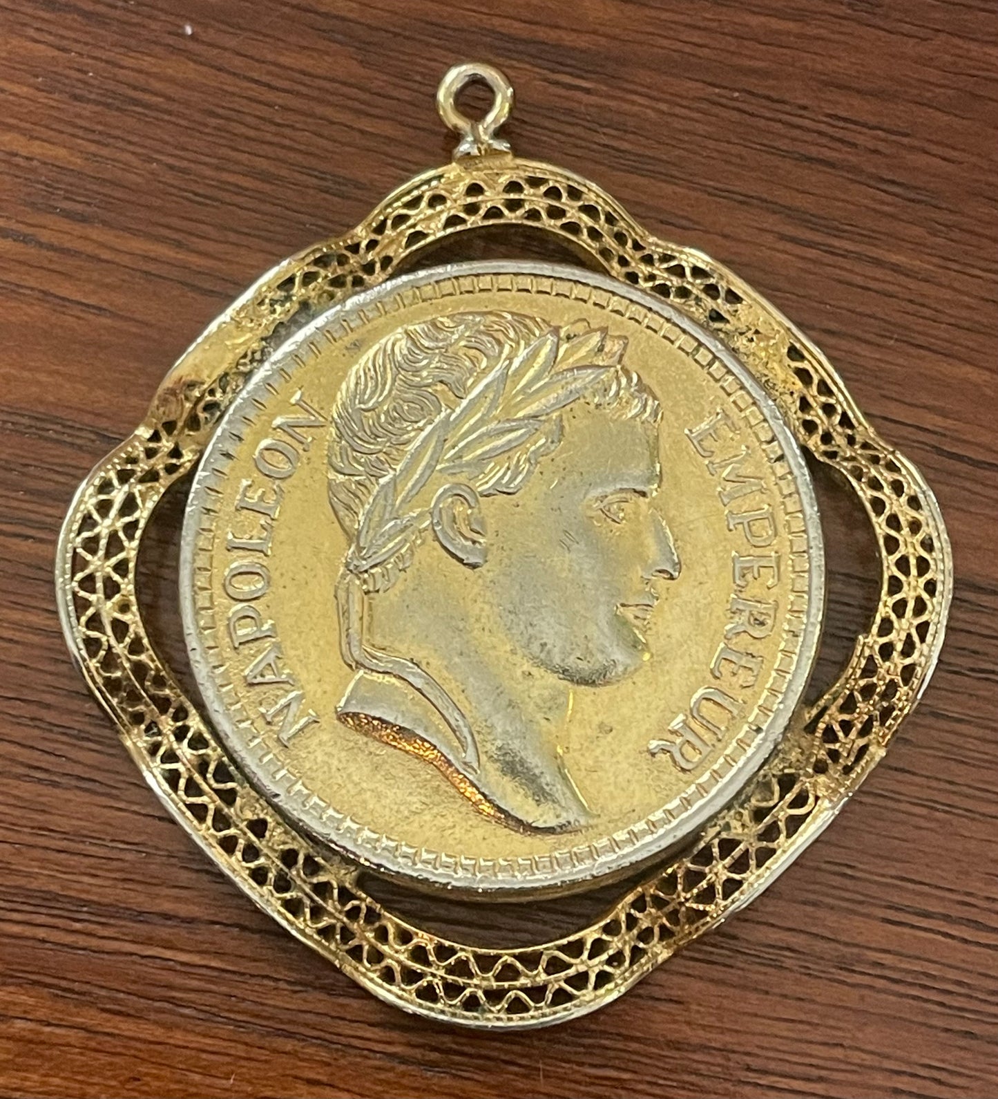 Vintage Gold Tone Emperor of France Napoleon Coin Style Pendant