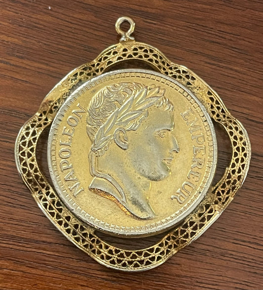 Vintage Gold Tone Emperor of France Napoleon Coin Style Pendant