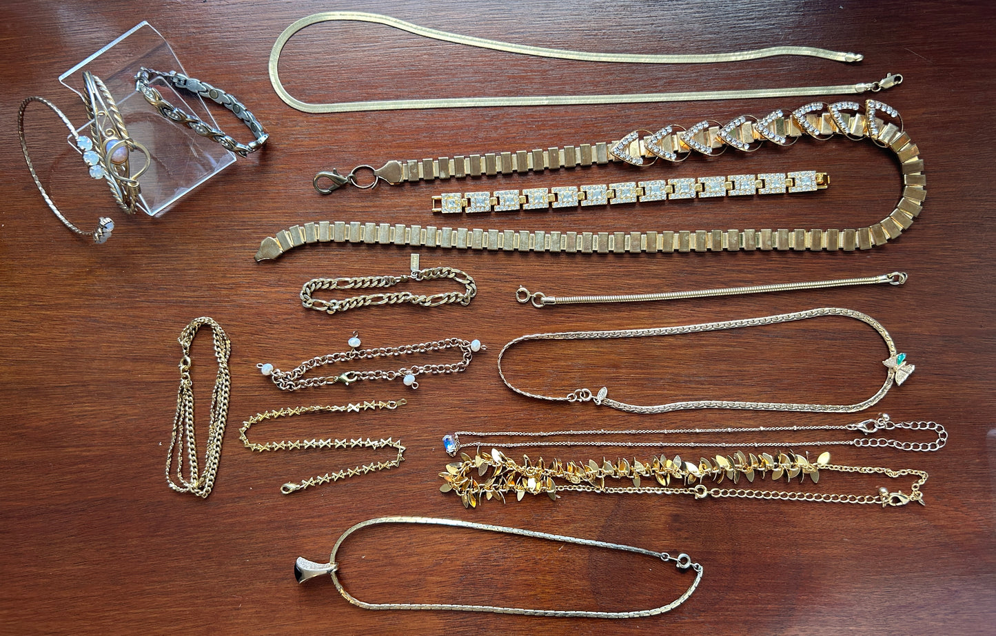 Vintage to Now Gold Tone Jewelry Lot Pendant Chain Necklaces Opal Rhinestones