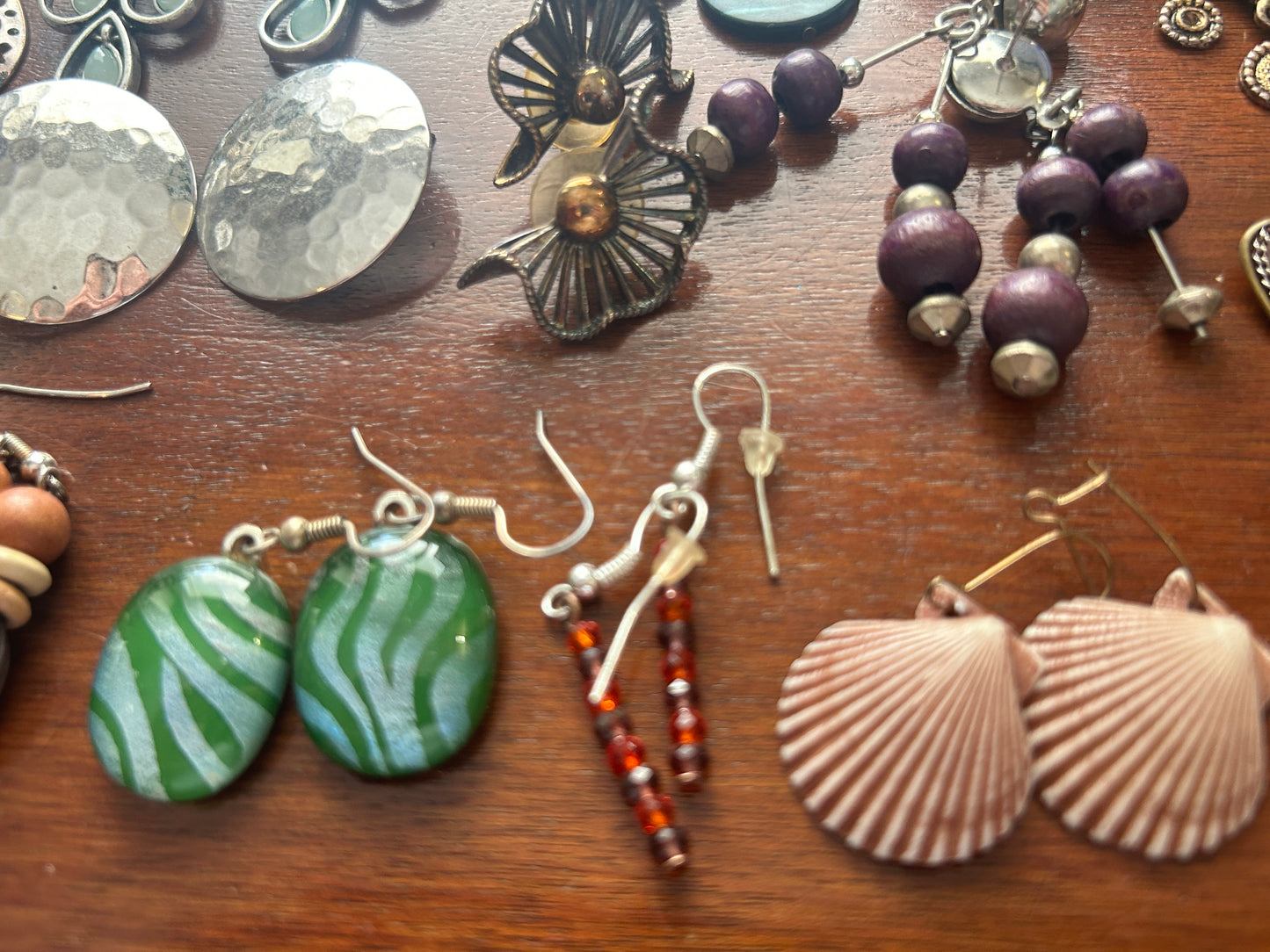 Vintage to Now Lot of Pierced Boho Earrings Wood Shell Hammered Bead Dangly