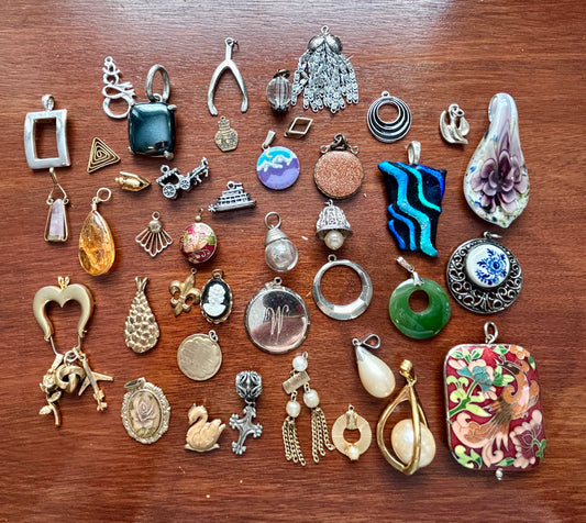 Vintage to Now Art Lot of Charms Pendants Over 40 Enamel Copper Glass Cameo
