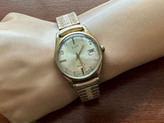 Vintage Elgin Galaxie 17j Manual Wind Day Date Watch Wristwatch 10k Rolled Gold