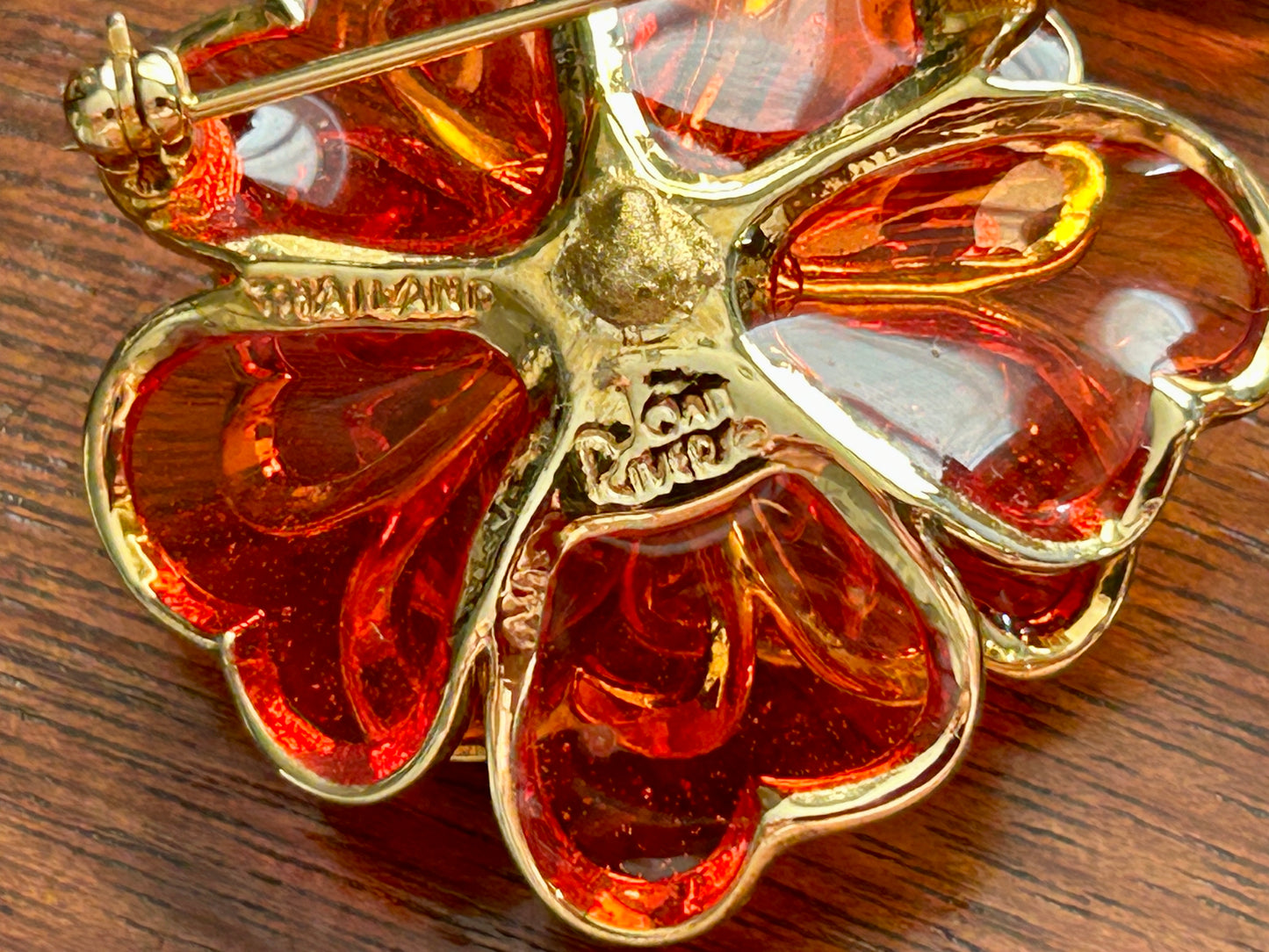 Vintage Joan Rivers Orange Glass Gripoix Flower Brooch Pierced Earrings Set