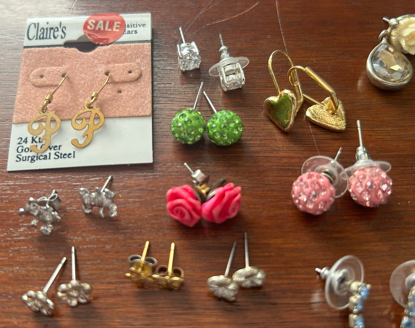 Vintage to Now Lot of Sweet Cute Pierced Earrings Hearts Flowers Rhinestones