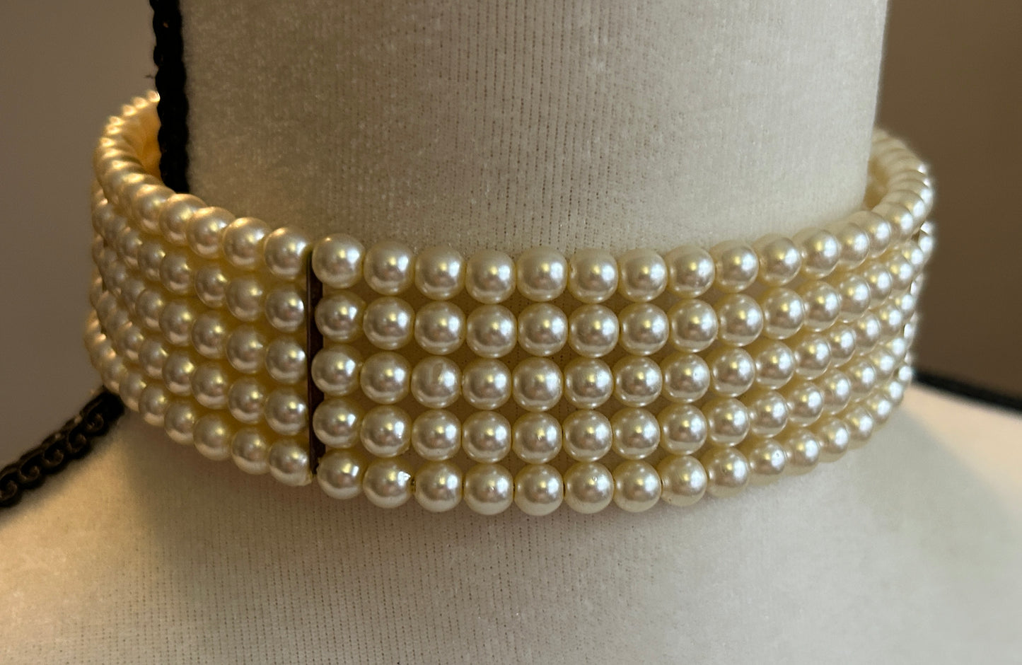 Faux Pearl 5 Strand Adjustable Choker Necklace