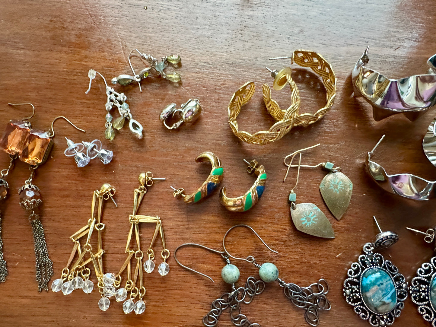 Vintage to Now Pierced Earring Lot 80's Cabochon Dangly Bead Gold Silver Hoop