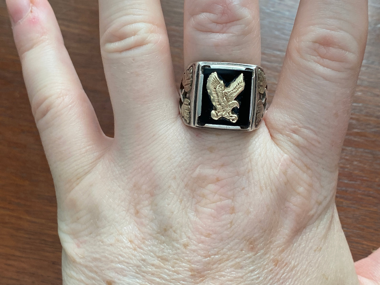 Sterling Silver 925 Onyx Eagle Signet Ring Sz 9.75