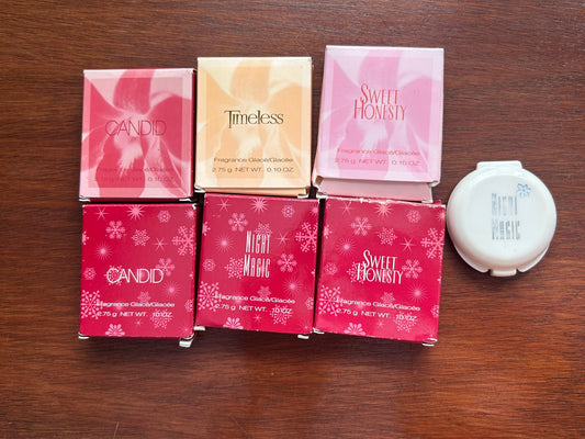 Avon Fragrance Glaze Perfume Solid .10oz Lot of 7 Candid Sweet Honesty Timeless