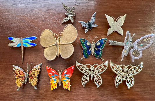 Vintage Butterfly Dragonfly Brooch Pin Lot Enamel Gold Silver Tone Rhinestone