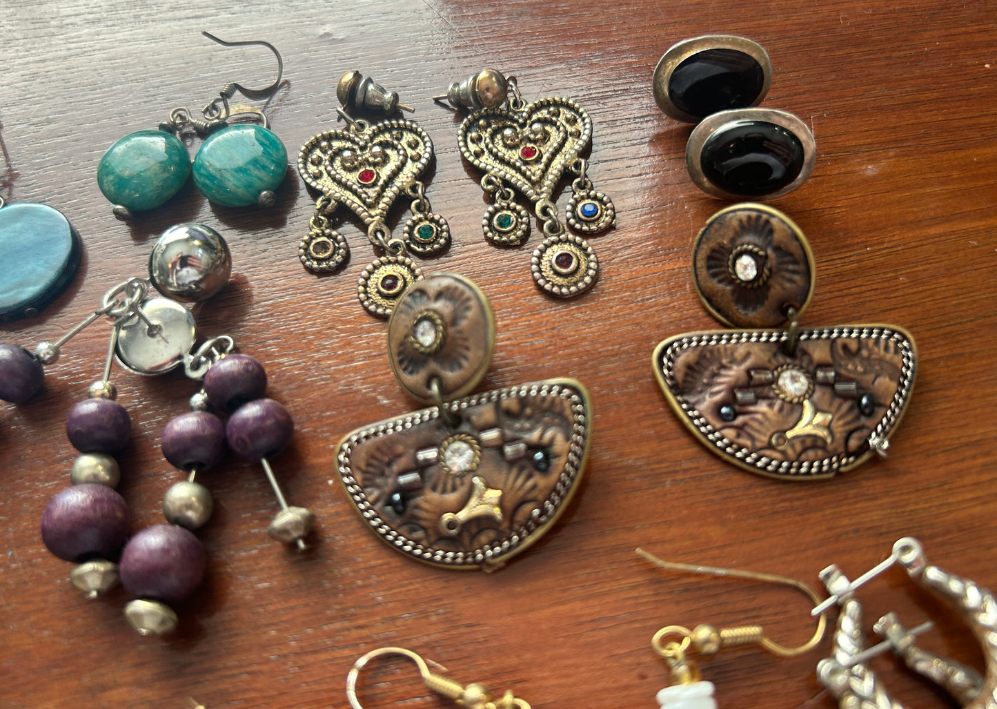 Vintage to Now Lot of Pierced Boho Earrings Wood Shell Hammered Bead Dangly