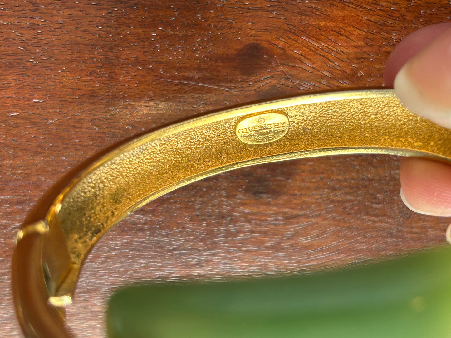 BROKEN Vintage 1976 Givenchy Faux Jade Gold Tone Bangle Bracelet