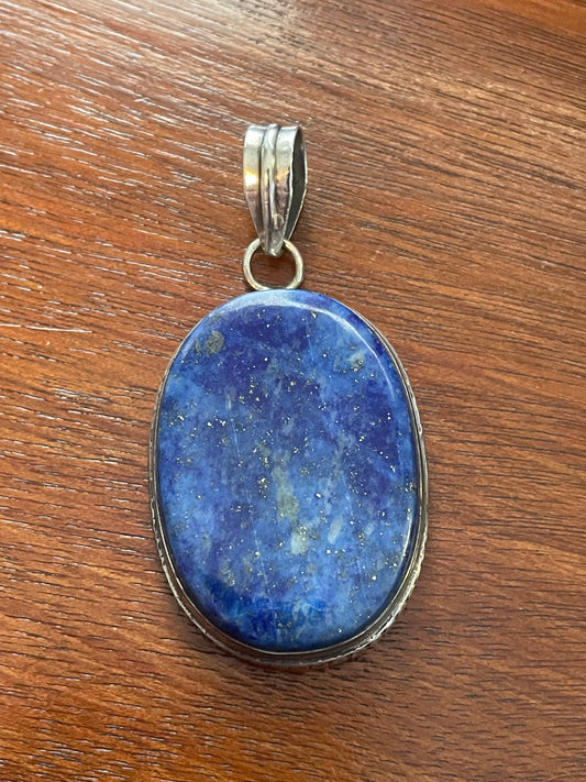 Sterling Silver 925 Large Blue Lapis Oval Necklace Pendant