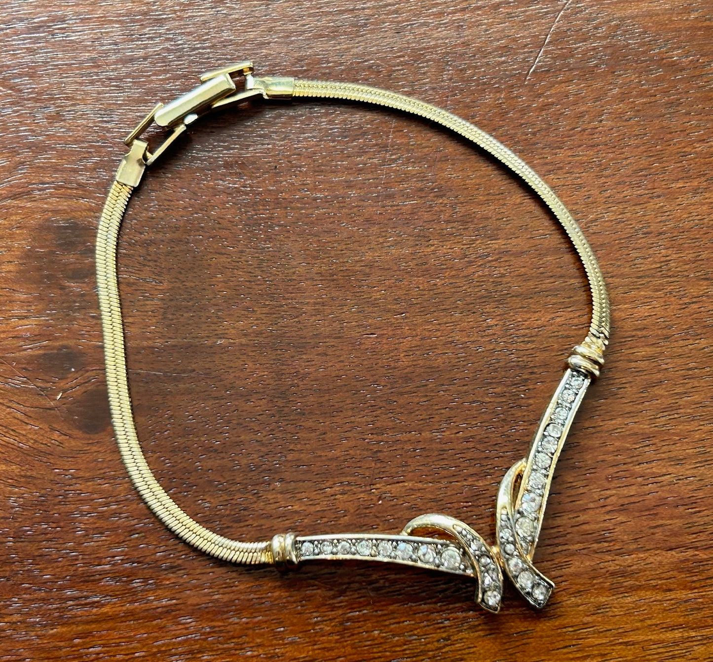 Vintage Avon V Bar Gold Tone & Rhinestone Bracelet