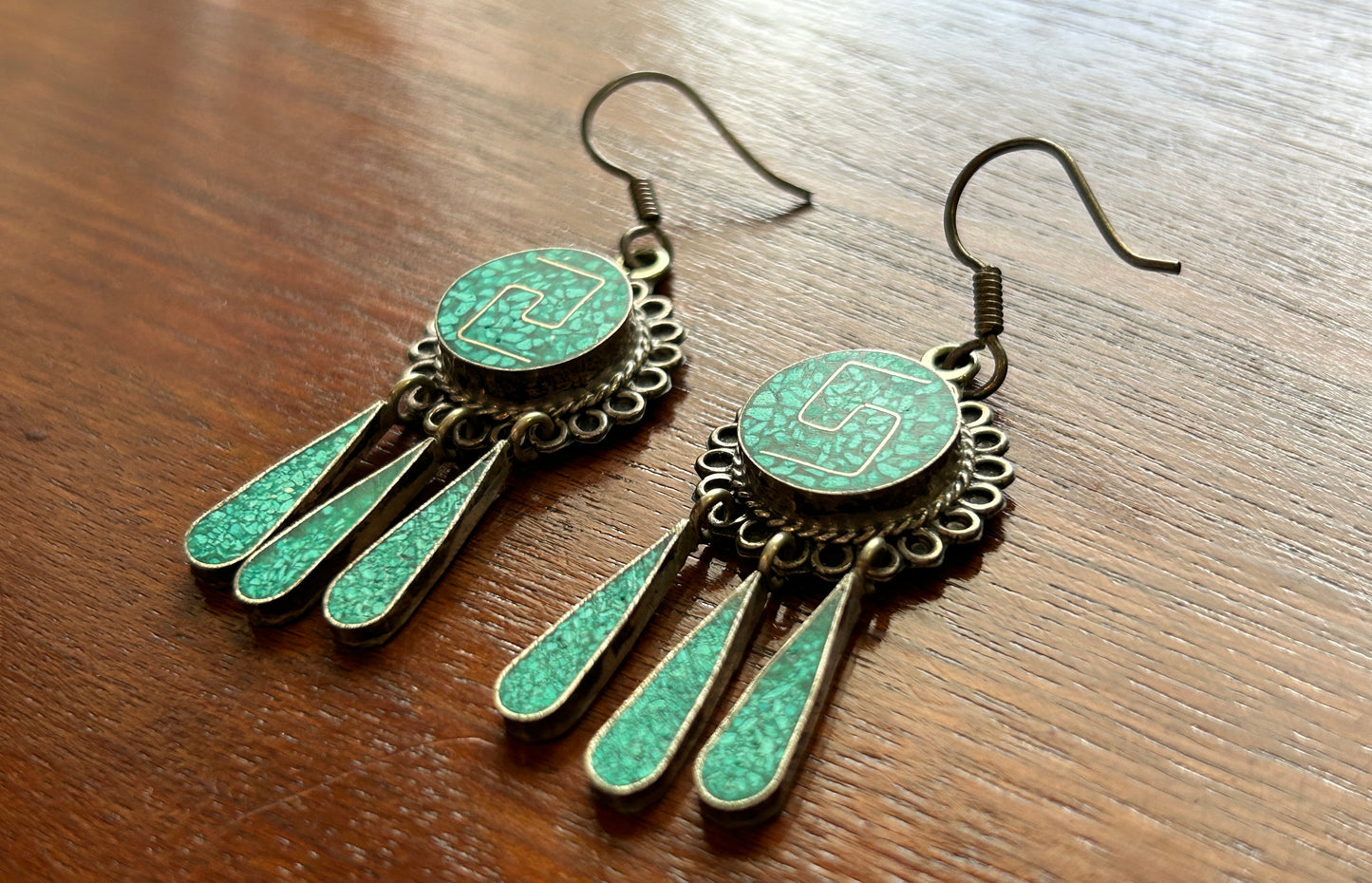 Vintage Sterling Silver 925 Turquoise Drop Dangly Pierced Earrings