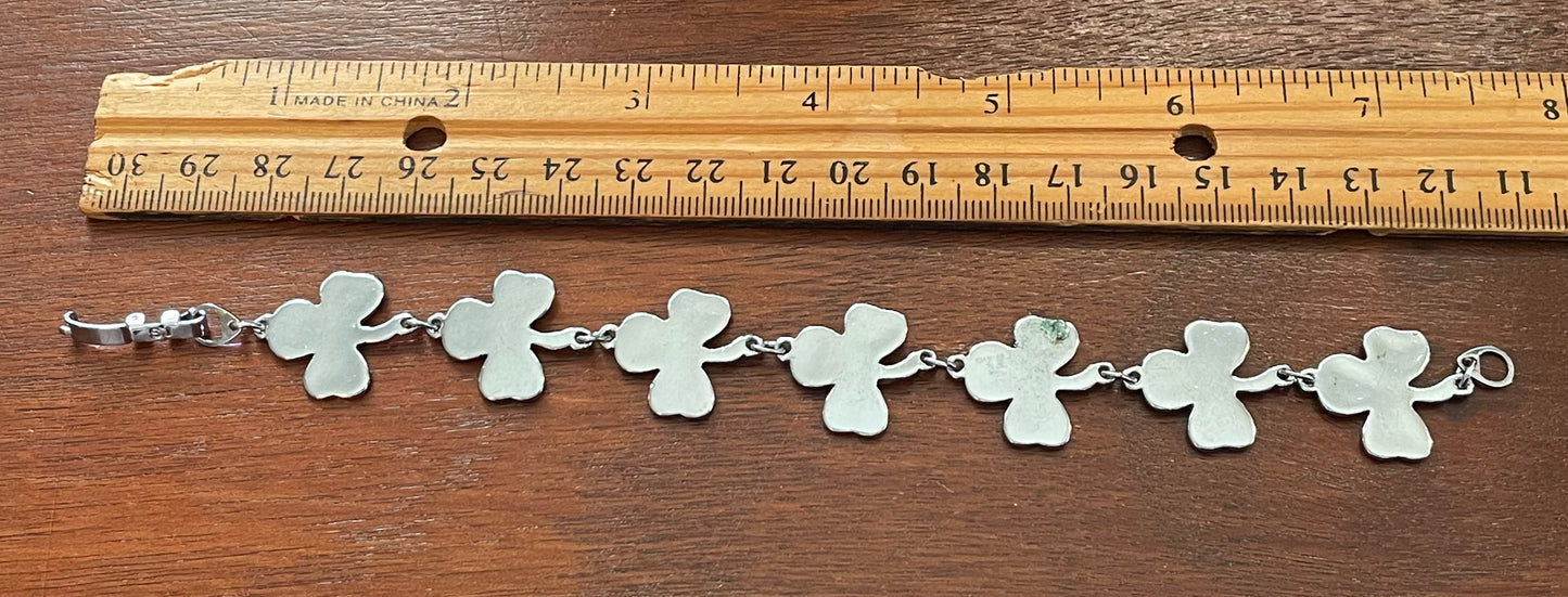 Silver Tone Abalone Inlay 3 Leaf Clover Bracelet