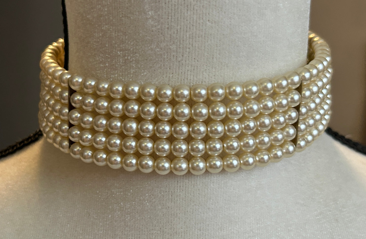 Faux Pearl 5 Strand Adjustable Choker Necklace