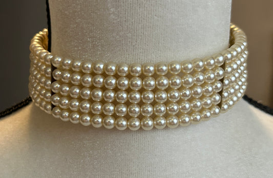 Faux Pearl 5 Strand Adjustable Choker Necklace