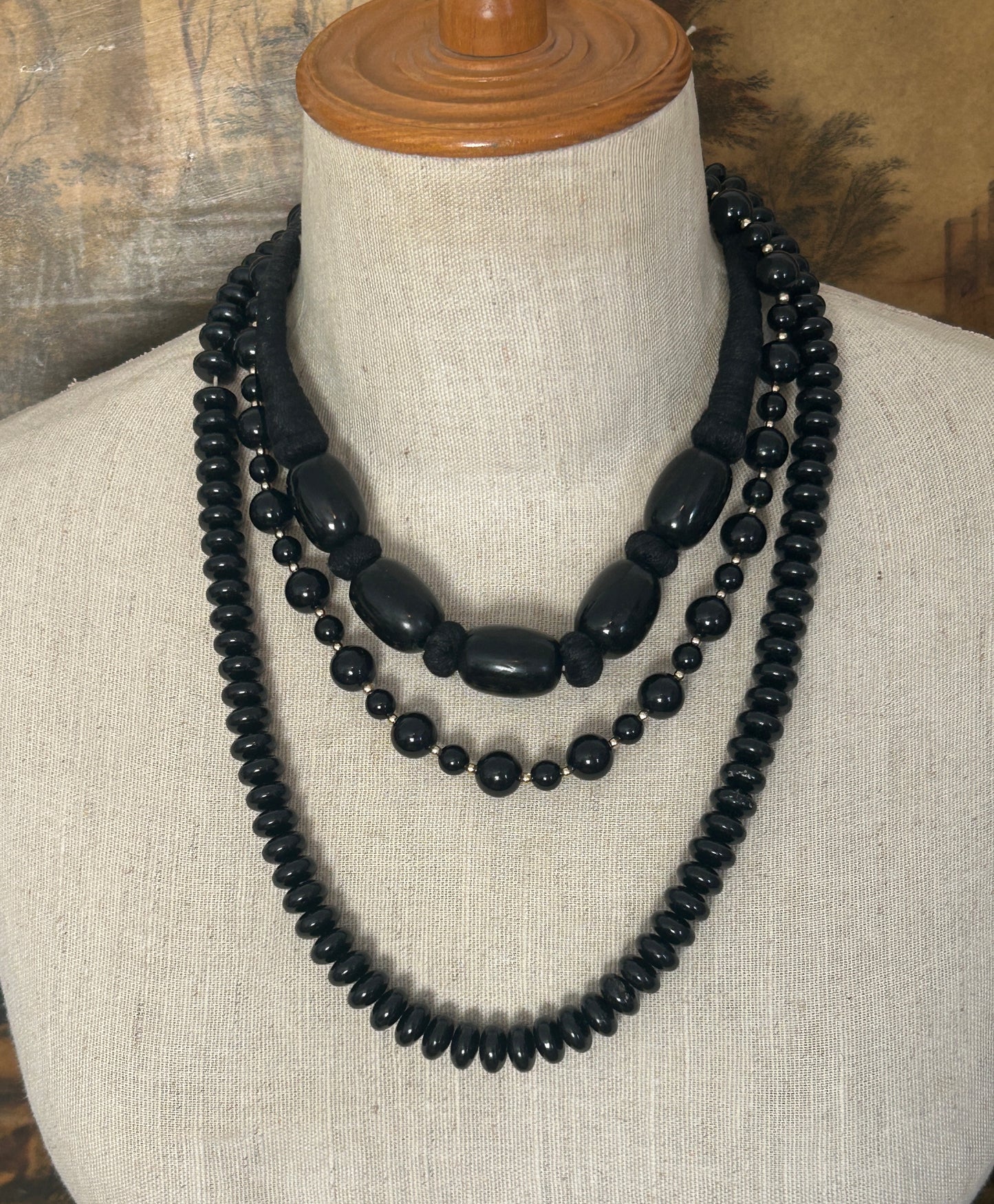 Vintage Black & White Chunky Bead Statement Jewelry Lot Necklace Bracelet