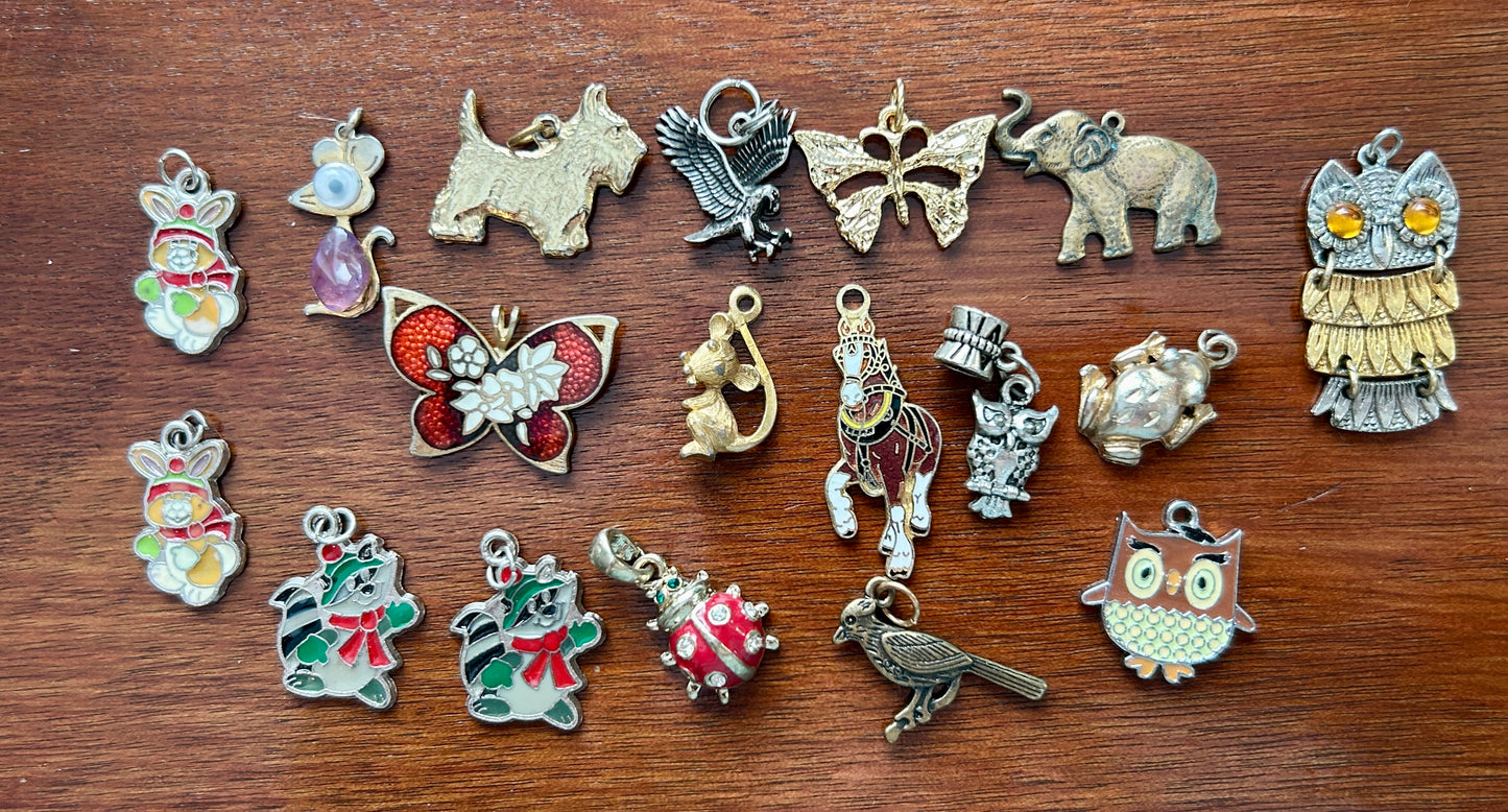 Vintage to Now Lot of Animal Charms Pendants Enamel Cloisonne Horse Butterfly