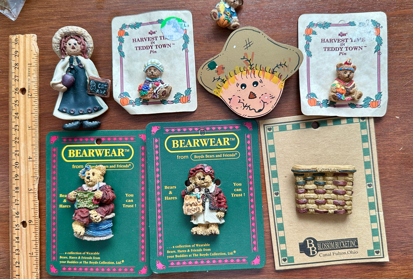 Brooch Pin Lot Boyds Bear Teddy Wood Resin Cute