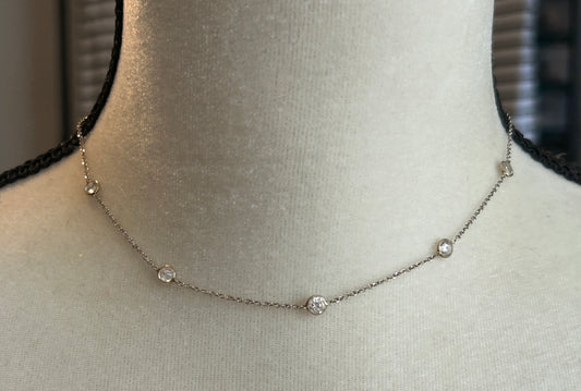 14k White Gold Designer RCI Chain Collar Necklace Crystal Bezel Detail