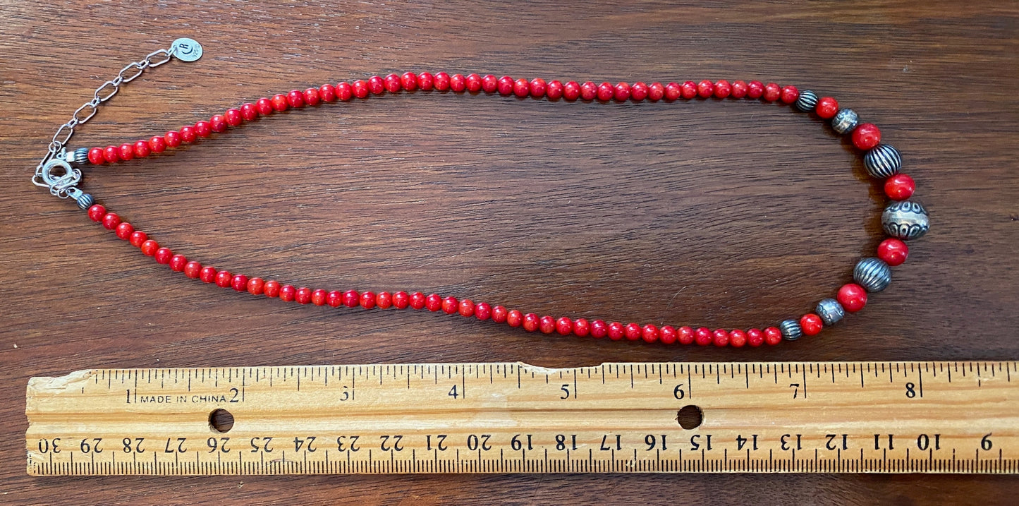 Carolyn Pollack Relios Sterling Silver 925 Red Coral Bead Necklace