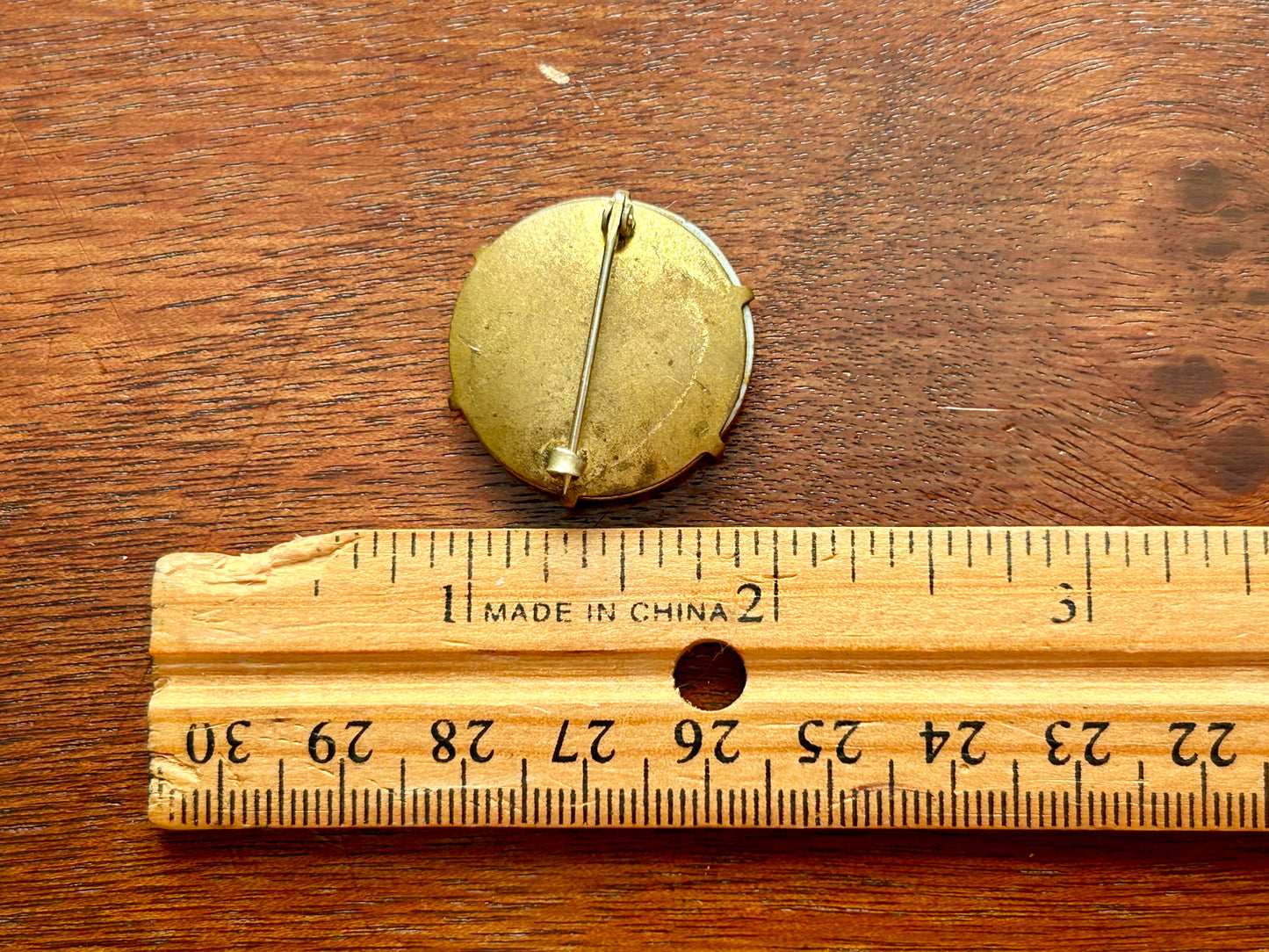 Vintage Small Gold Tone Round Handpainted Porcelain Brooch Pin