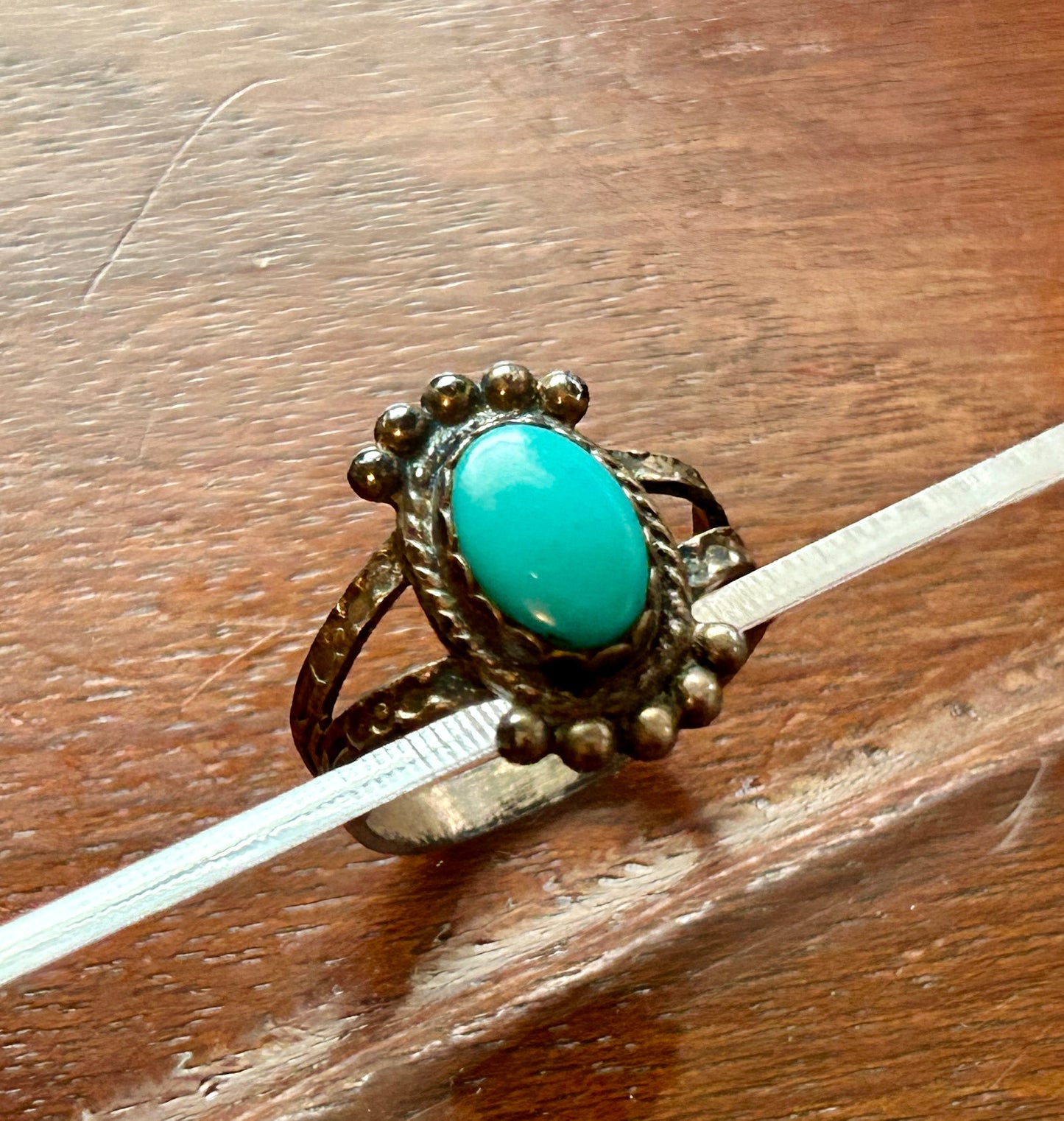 Vintage Sterling Silver 925 Real Turquoise Ring Sz 6.75