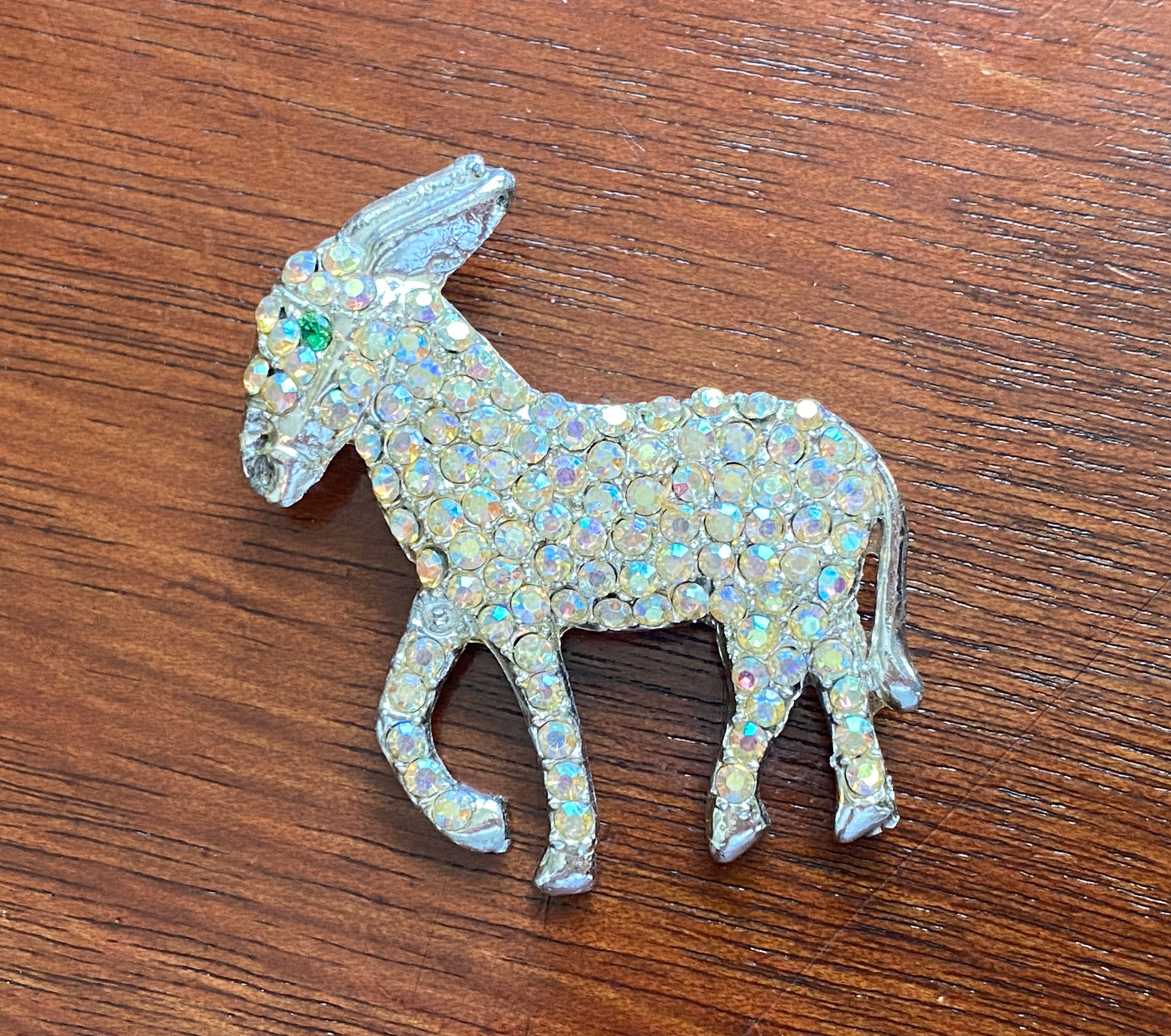 Vintage Signed Silver Tone AB Aurora Borealis Donkey Brooch Pin