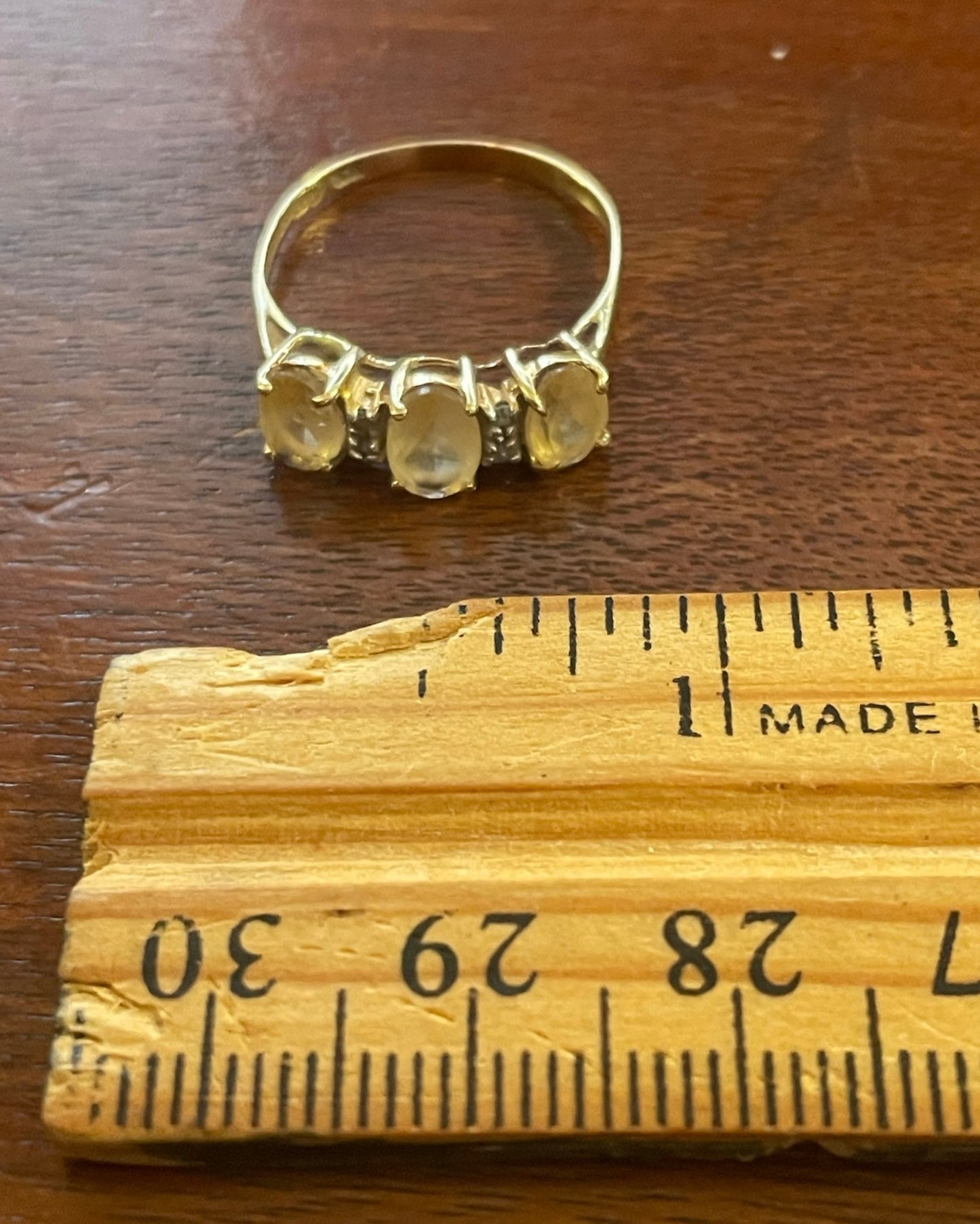 10k Yellow Gold 3 Citrine Stone Diamond Accent Ring Sz 7