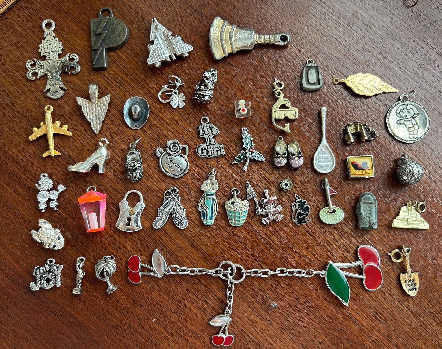 Lot of Charms Pendants Fun Cute Shoes Enamel Cherry Rhinestone Poodle Silver