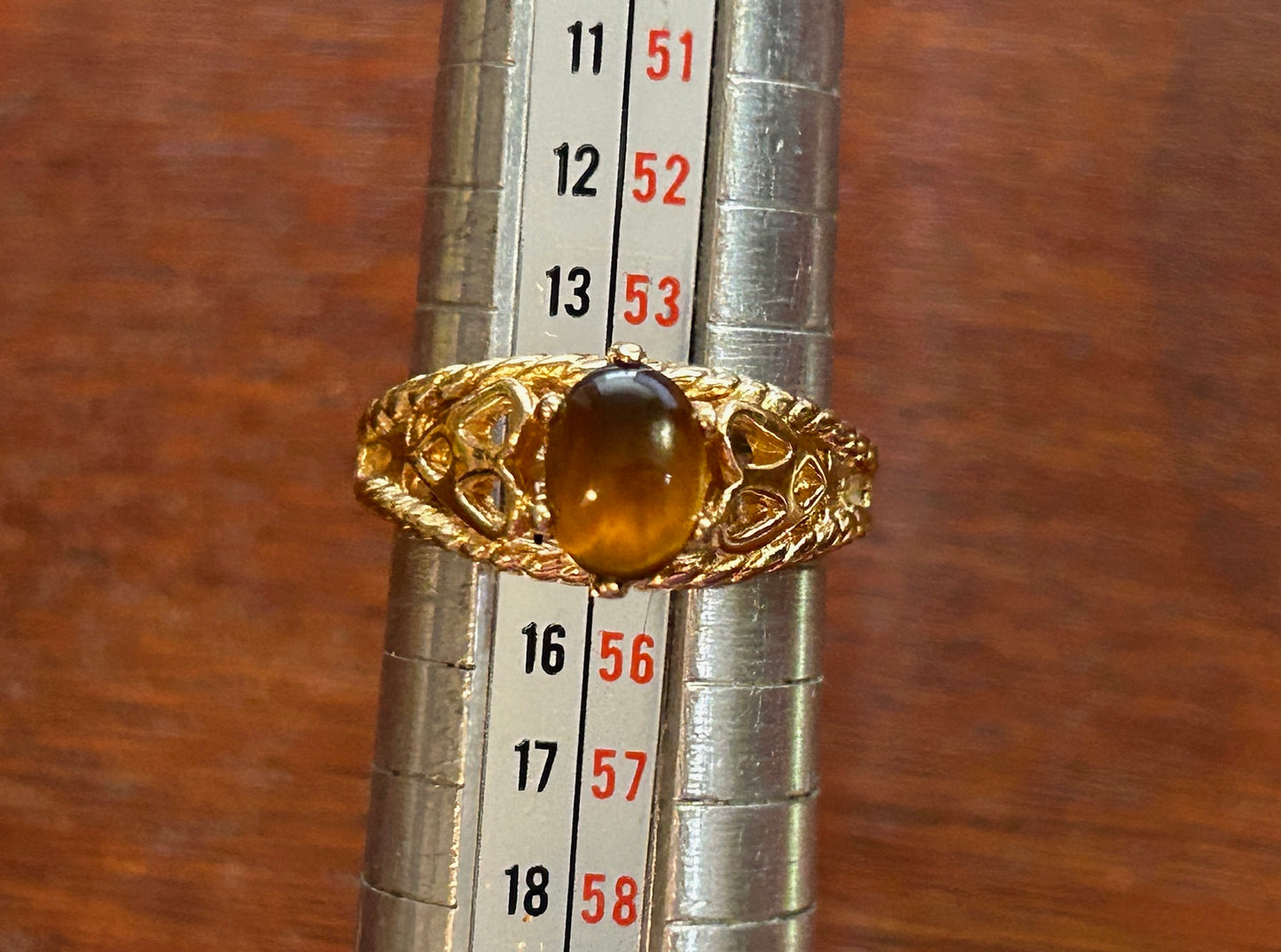 18k Yellow Gold Filled Oval Tigers Eye Ring Sz 7