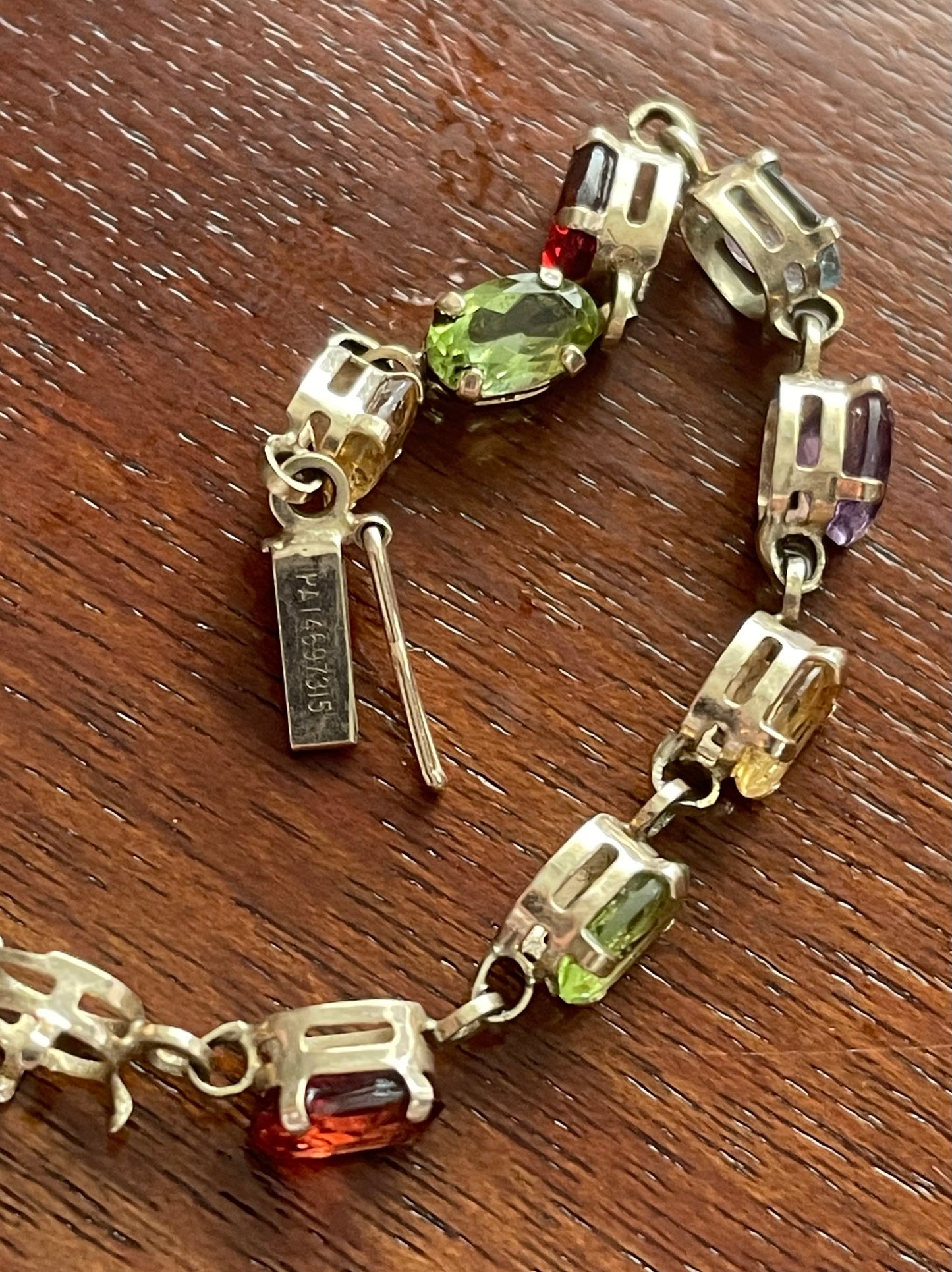 10k Yellow Gold Multi Colored Gemstone Tennis Bracelet Garnet Peridot