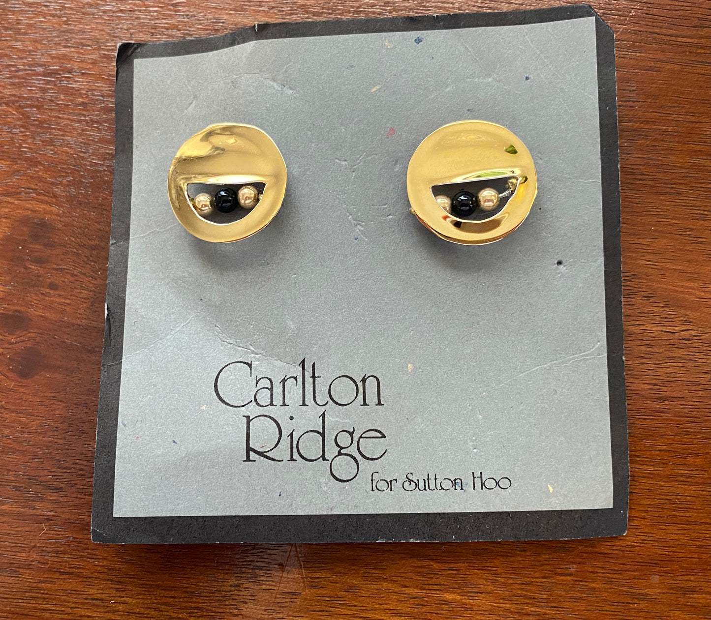 Vintage Carlton Ridge for Sutton Hoo 24k Gold Plate over Brass Modern Earrings