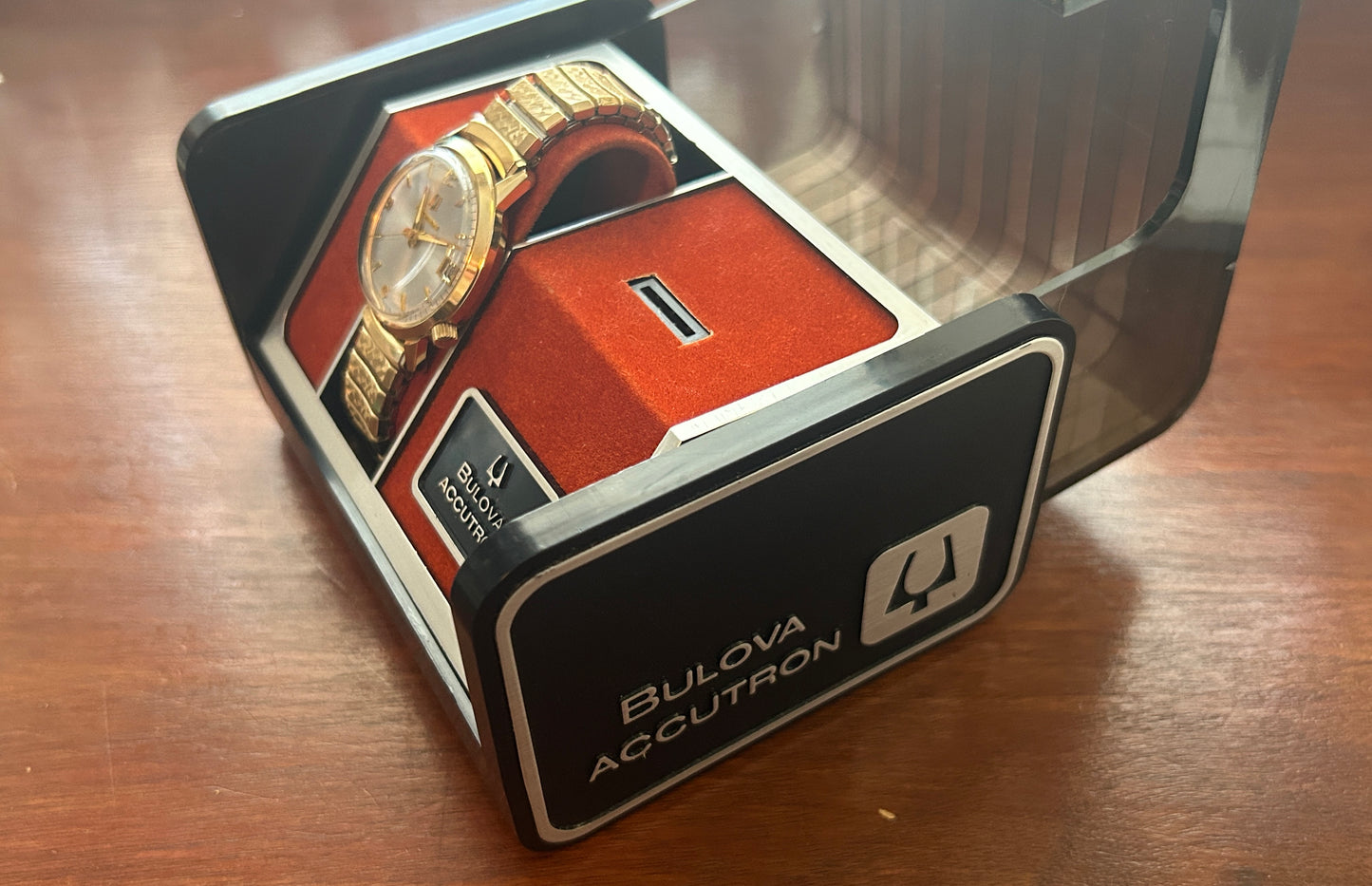 70's Bulova Accutron 10k Rolled Gold Plate Stearns Foster Quartz Wristwatch Box