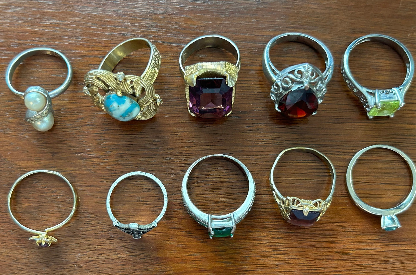 Vintage Lot of Costume Cocktail Rings Rhinestone Gold Silver Tone Faux Pearl