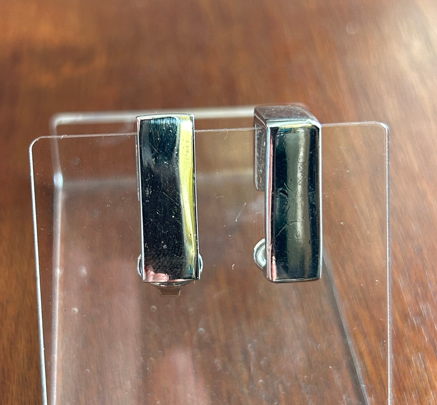 Vintage Avon Silvertone Geometric Clip On Earrings