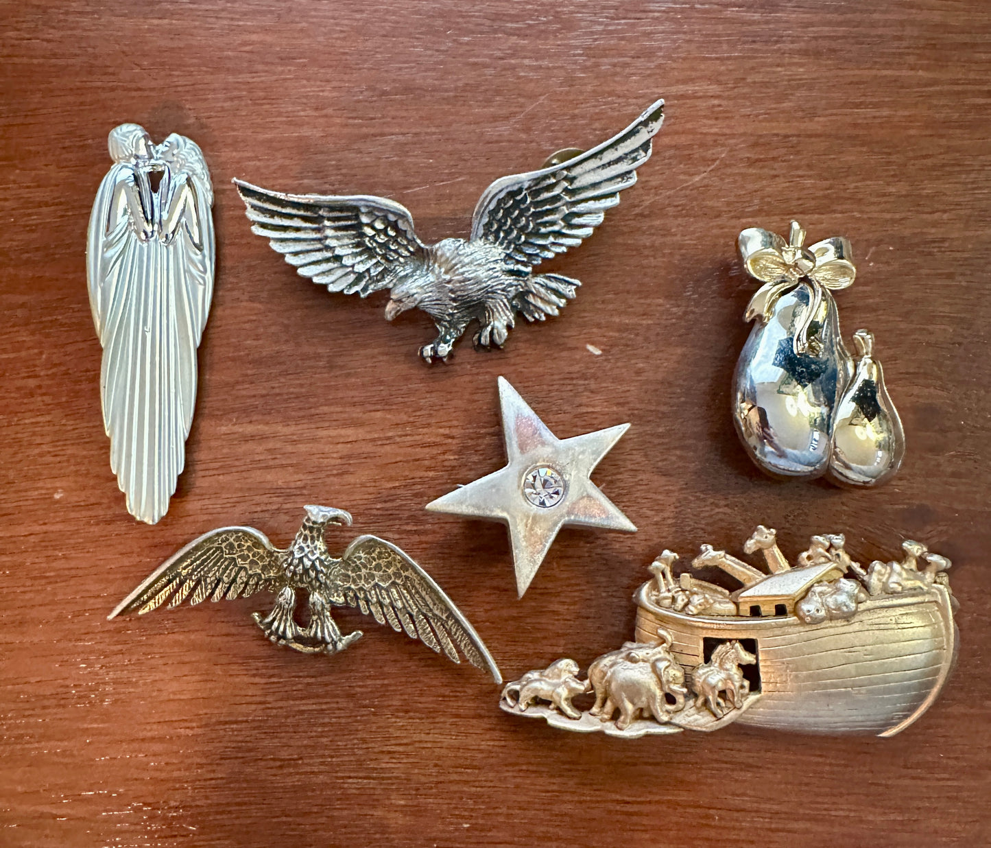 Vintage Designer Signed Brooch Pin Lot Noahs Ark Star Lovers Eagle Brooches Pins