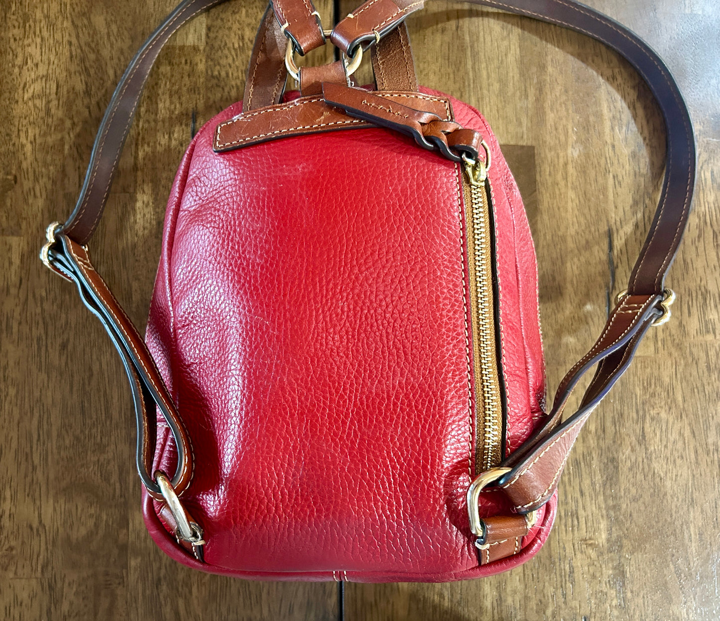 Ronnie Dooney & Bourke Small Red Pebbled Leather Backpack Purse