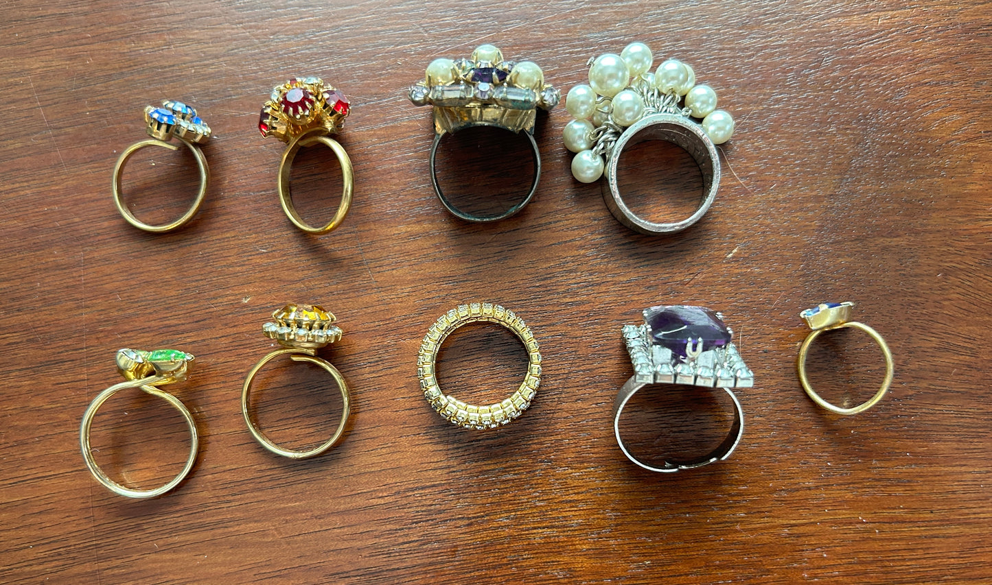 Vintage Rhinestone Cocktail Ring Costume Lot Faux Pearl