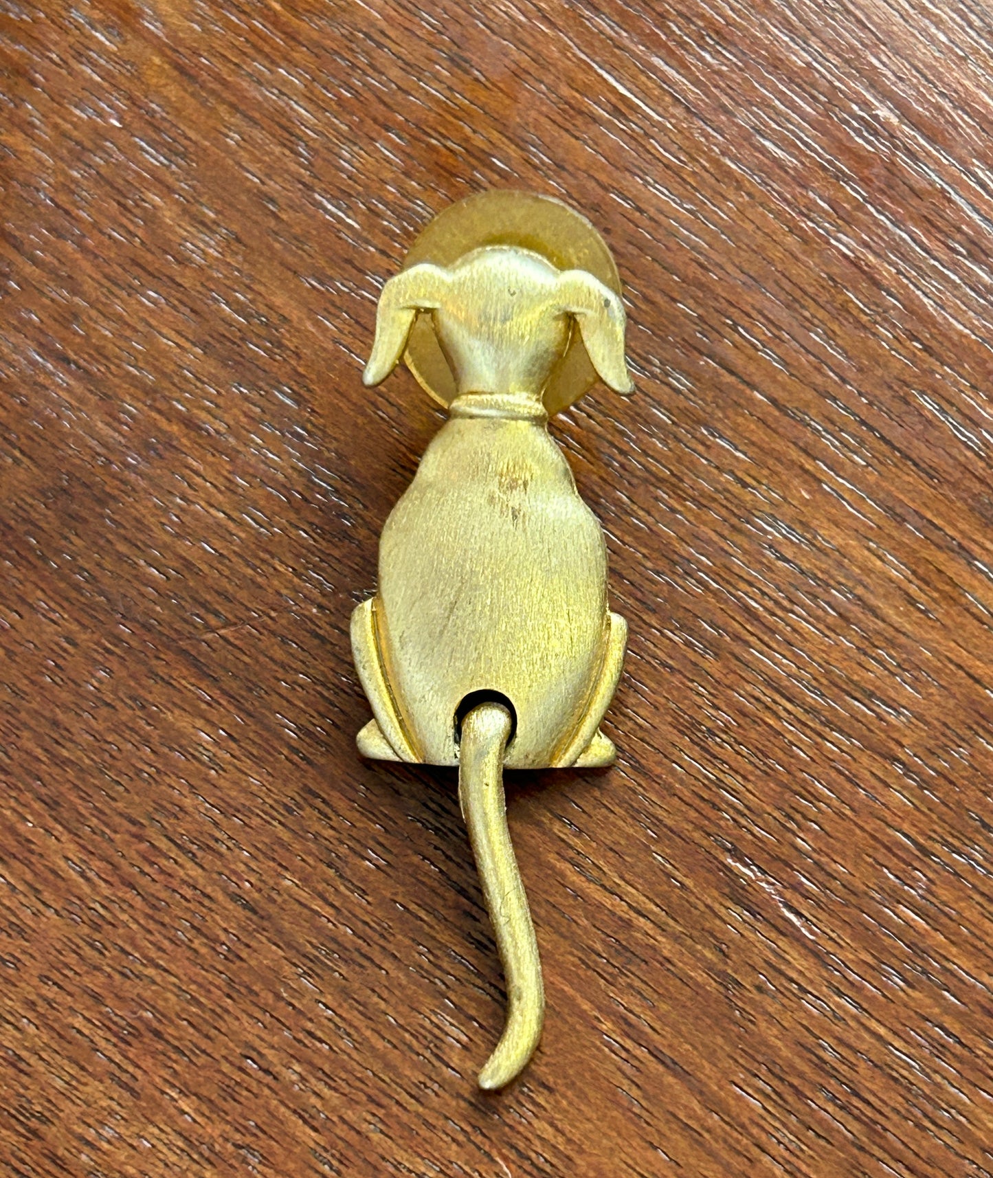 Vintage Signed JJ Gold Tone Dog Puppy Wagging Tail Pin Back